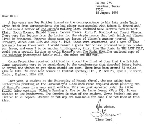 Untitled Letter, August 15, 1992
