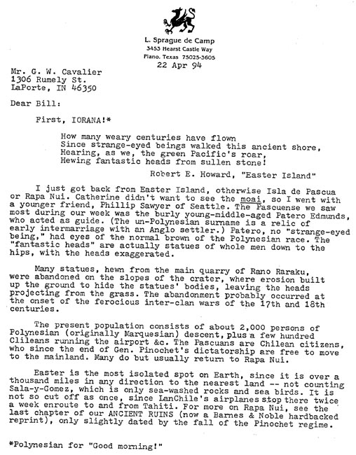 Untitled Letter, April 22, 1994