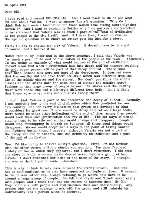 Untitled Letter, April 23, 1991