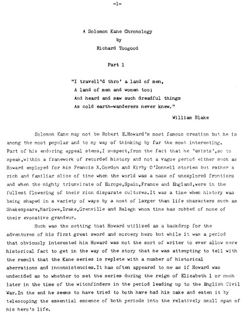 A Solomon Kane Chronology, Part 1